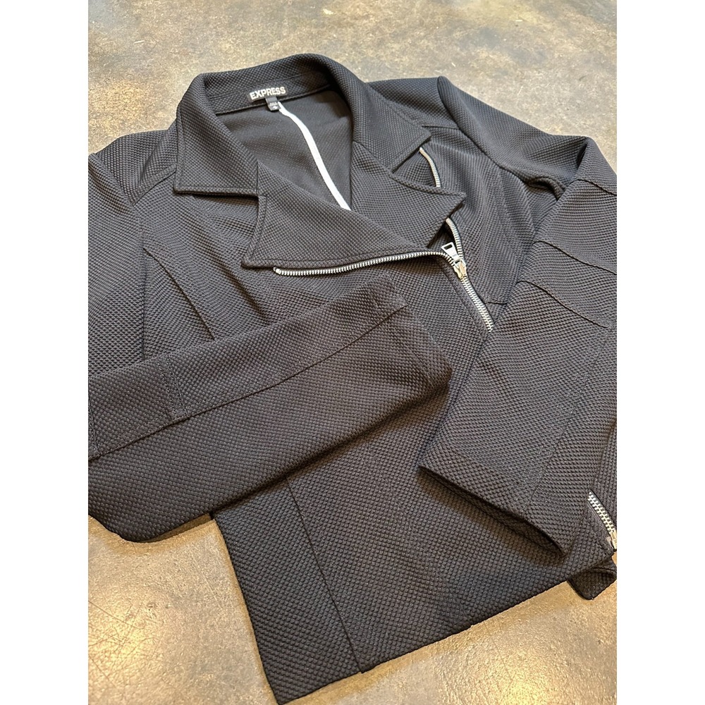 Express Black Textured Moto Jacket Women's Medium Asymmetrical Zip Knit Blazer